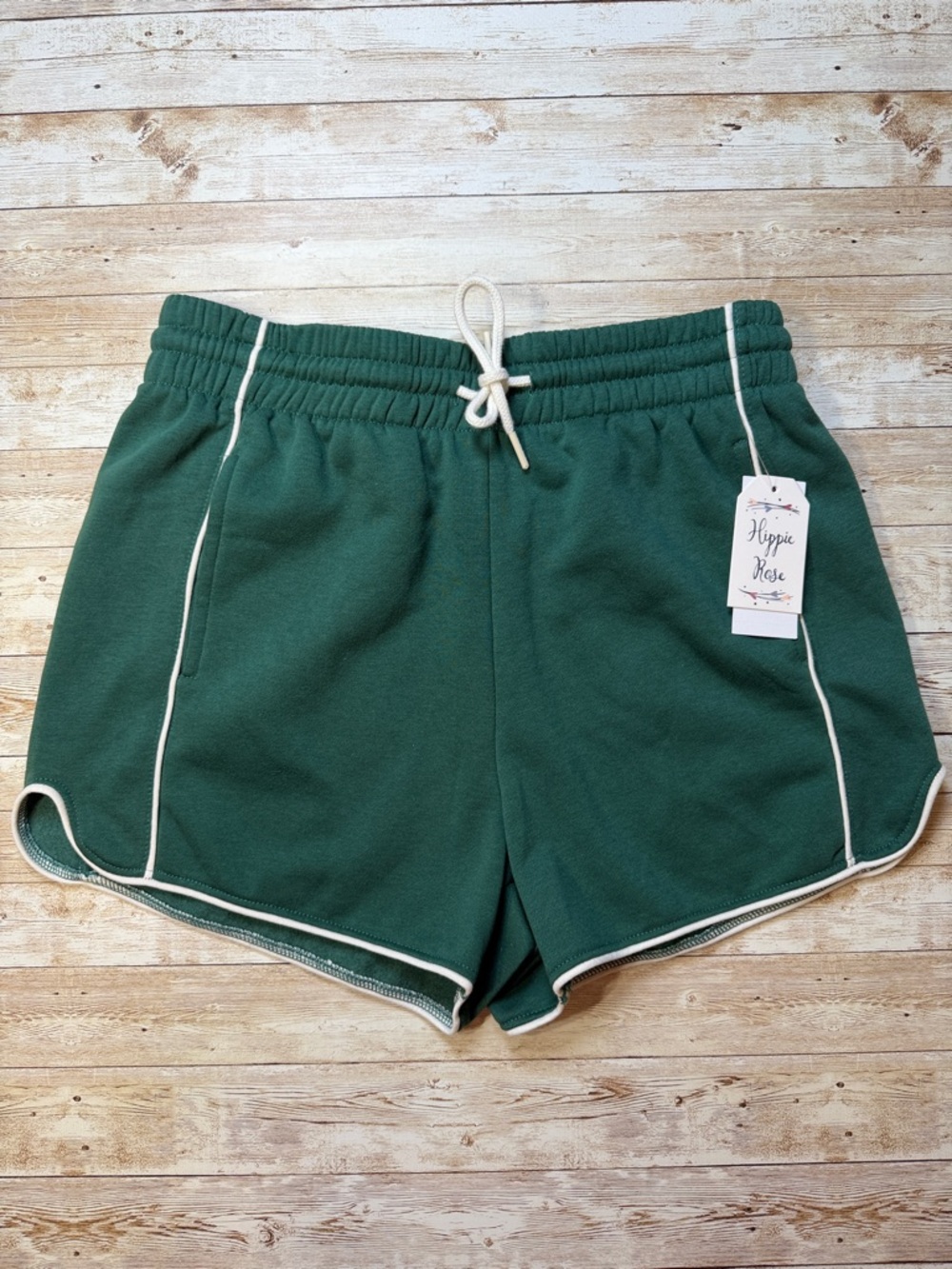 Hippie Rose Forest Green Athletic Shorts with Cream Trim
